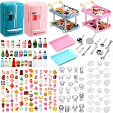 220 Pcs Dollhouse Refrigerator Mini Fridge Toy with Mini Dining Car Miniature...