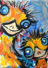 Original modern expressionism abstract birds 5"x 7" canvas acrylics Tarrantts