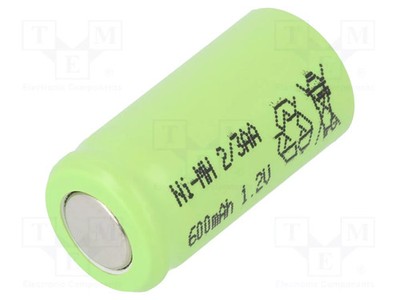 2/3AA 1,2V Batt: Ni-MH 600mAh Ø13,9x28,1mm