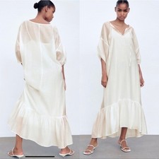Zara Oyster White Semi Sheer Maxi Dress Size S