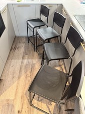 Set of 4 Black Metal Bar Stools, Stackable Counter Height Chairs with Footrests