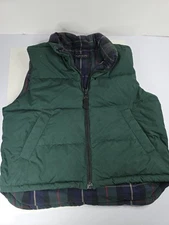 Men’s Eddie Bauer Puffy Vest Size Large Goose Down Reversible Green & Plaid