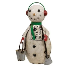 NEW Primitive SNOWMAN RECYCLED METAL BUCKET SHOVEL WINTER CHRISTMAS 12"Tx6"Wx4"D