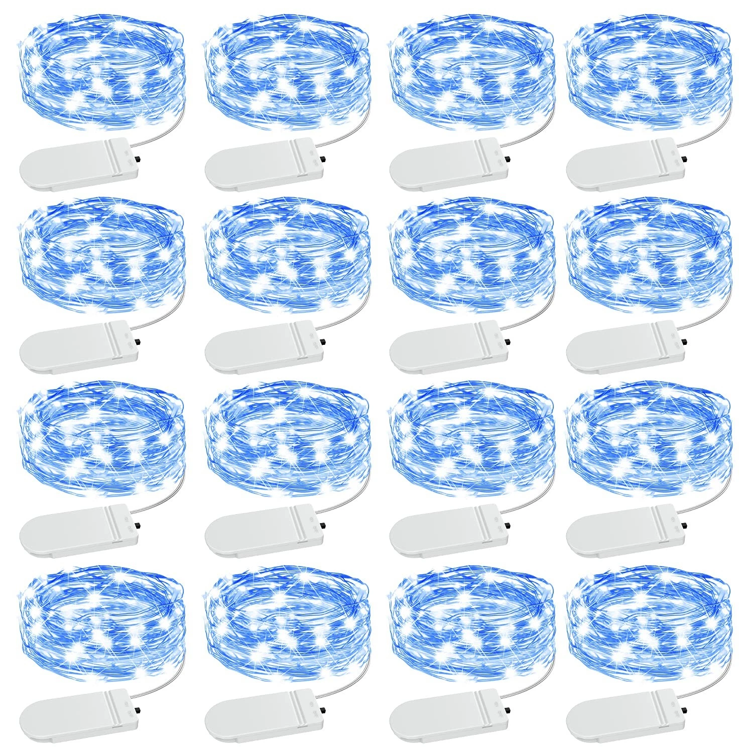 16 Pack Blue Fairy Lights Battery Operated IP68 Waterproof 7 Ft Small LED