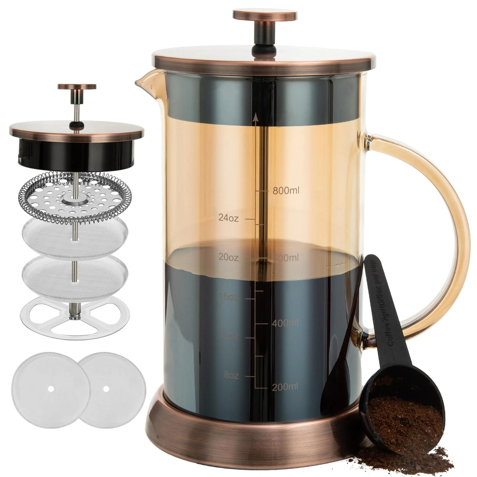 34 Ounce French Press Coffee Maker Copper 4 Stainless Steel Filter Screens