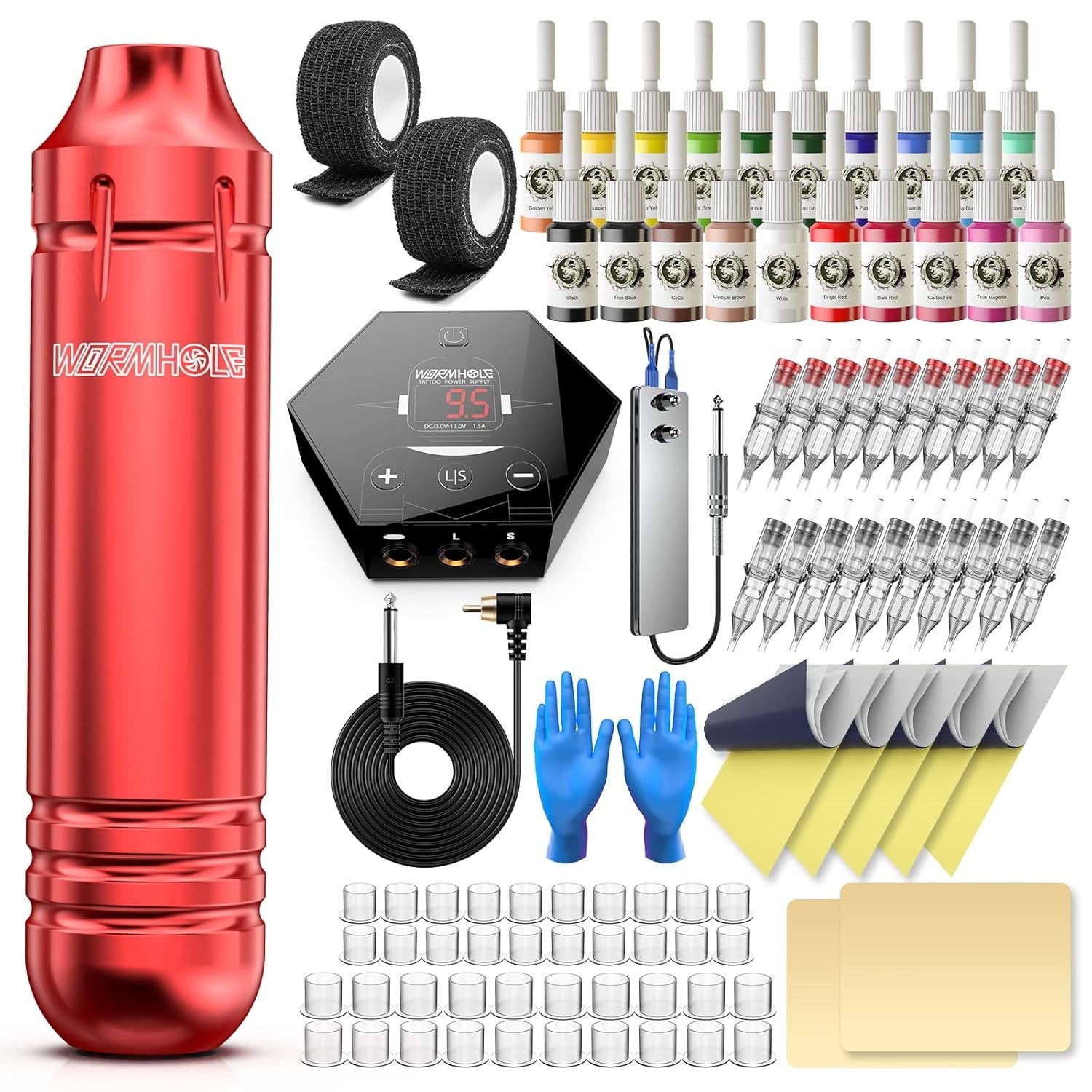 как выглядит Professional-Grade Tattoo Machine Kit - 105 Pieces with Ergonomic Design in Red фото