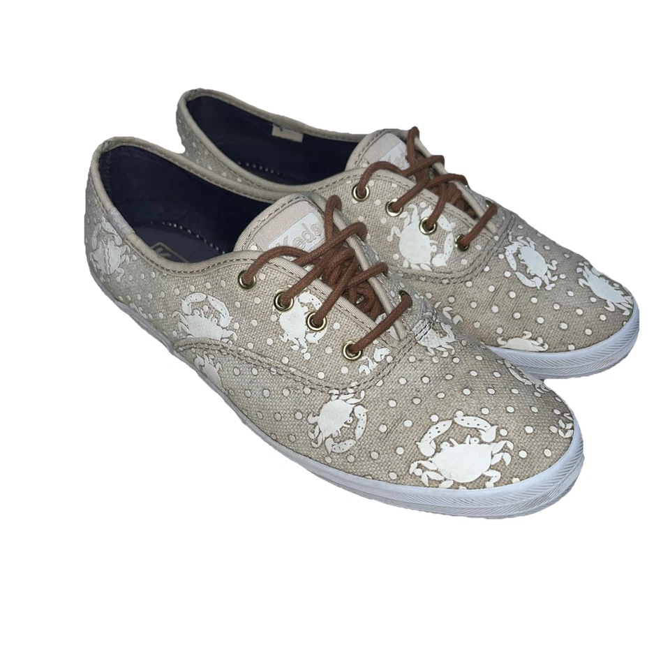 Zapatos KEDS Para Mujer Talla 7 Beige Cuero Parte Superior Baja Estampado Náutico Con Cordones Informales Foto 4 de 4
