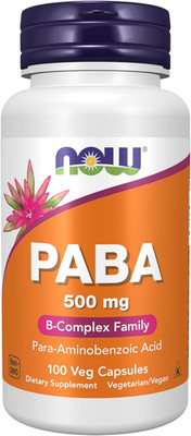 NOW Supplements, PABA (Para-Aminobenzoic Acid) 500 Mg, B-Complex Family, 100 Cap