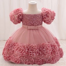 Baby Girl Sequin Flower Dresses Lace 1st Birthday Dress for Kids Toddler