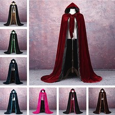 VELVET LINED GOTHIC CLOAK HALLOWEEN BLACK CAPE HOODED WICCA MEDIEVAL LARP