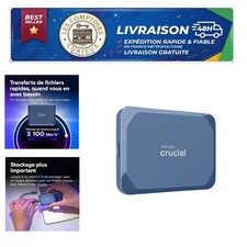 SSD externe portable Crucial X10 1 To USB-C 2100 Mo/s Bleu