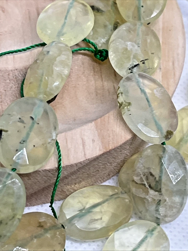 Prehnit Perlen Oval Facettiert Mit Loch 23 Stück 17 mm Edelstein Kristall DIY - Bild 3 von 4