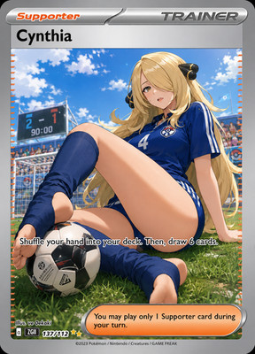 Pokemon Cynthia's Soccer Day Custom Altered Art Custom Card Print