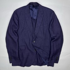 Hackett London Blue Linen Half Lined Delave Summer Blazer 44, EU 54