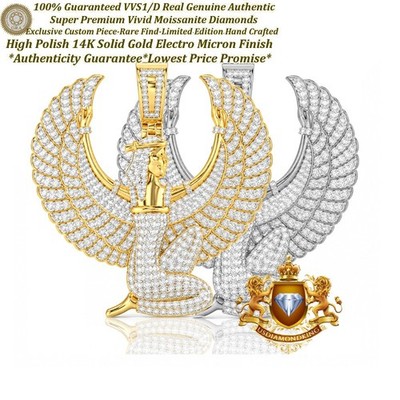 VVS1D 6.45 Ct. MOISSANITE Egyptian Sky Goddess Winged Isis Pharaoh Pendant Charm