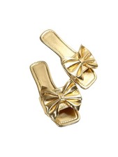 GORGLITTER Women's Gold Sandals Dressy Cute Summer 2026 Bow Square Toe...