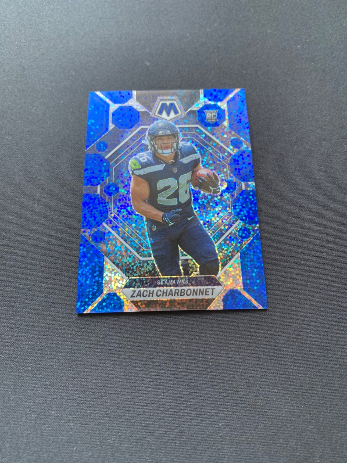 2023 Panini Mosaic - Rookies Zach Charbonnet #379 Blue Sparkle Prizm (RC) /96