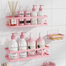 Youvip Adhesive Shower Caddy w/ Soap Holder 12 Hooks - No Drilling Pink Set of