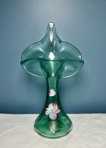 Fenton Jack In The Pulpit Vase Green Hand Painted Artist Signed Original Stickr