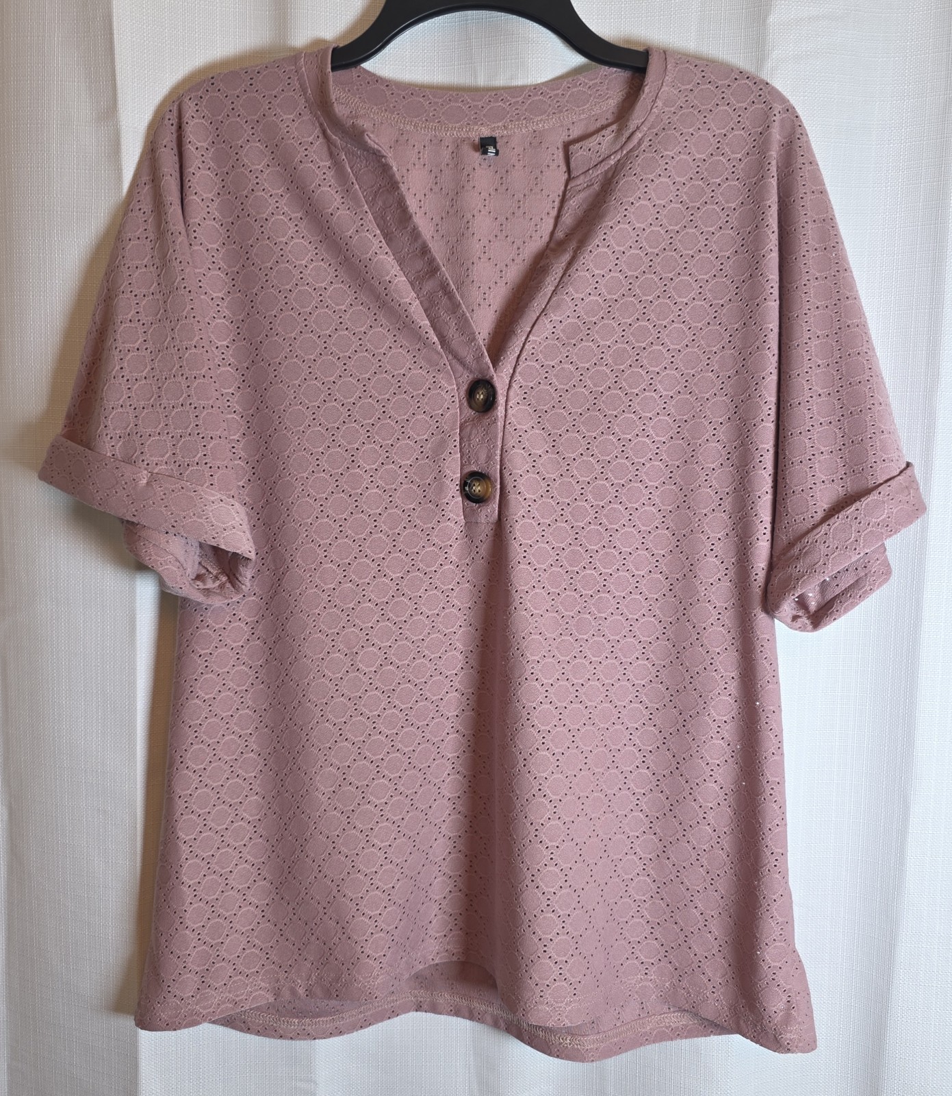 Flamingals Solid  Button Decor V Neck T-Shirt Siz… - image 1