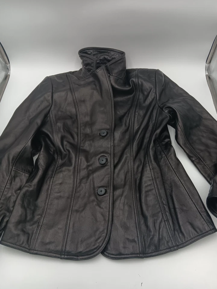 Chaqueta de cuero vintage Y2K Alfani para mujer talla grande 100 % cuero genuino Foto 2 de 4
