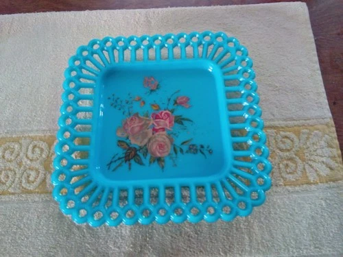 Vintage Fenton Aqua Turquoise Pastel  Milk Glass Dish 8 inch