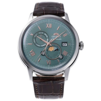 Orient Men's Bambino Sun & Moon Green Dial Automatic 42mm Watch RA-AK0805E