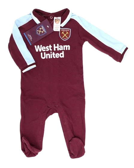WEST HAM UNITED FC BABY SCHLAFANZUG BABYANZUG SPIELWAGEN BODYSUIT STRAMPLER WEISS
