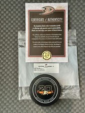 20th Anniversary Game Used Anaheim Ducks Puck- Perry Goal - Ducks Auth