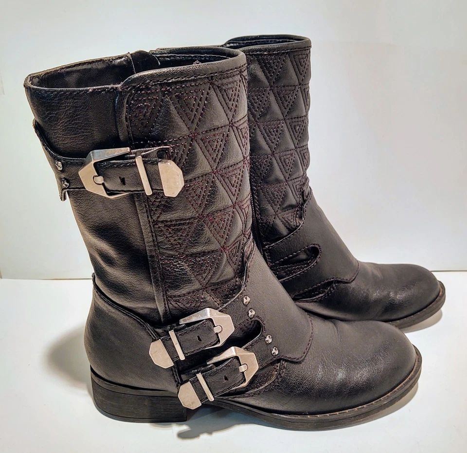 Fergalicious By Fergie Mid Calf Moto Buckle Fashion Women Boot Sz 7.5 M Black - Image 4 of 4