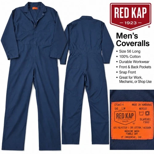 Red Kap navy blue mechanic's coverall, size 56 Long Made In Honduras - product listing photo