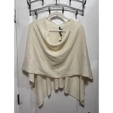 Claudia Nichole 100% Cashmere Cowl Neck Poncho Shawl Wrap Ivory Cream
