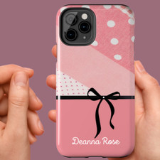 Pink Polka Dots, Black Bow Print, Tough Phone Case for Iphone  Samsung Galaxy