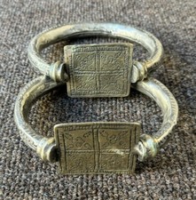 Rare 2ps Silver Tone African Tuareg Upper Arm Big Bracelet Tribal Carved Bangle