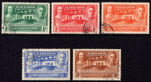 BARBADOS 1939 TERCENTENARY SET, SG 257/261, FINE USED, CAT. 15€