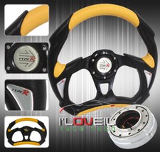 320mm Yellow Steering Wheel W 1.5 Slim Quick Release Jdm Horn Button