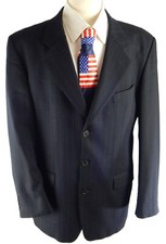YSL Yves Saint Laurent 100 Wool Blazer Men 46 BLACK Stripe Sport Coat Jacket