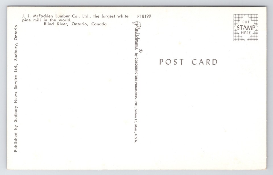 JJ McFadden Lumber Yard Pine Mill Blind River Ontario Canada 1950s