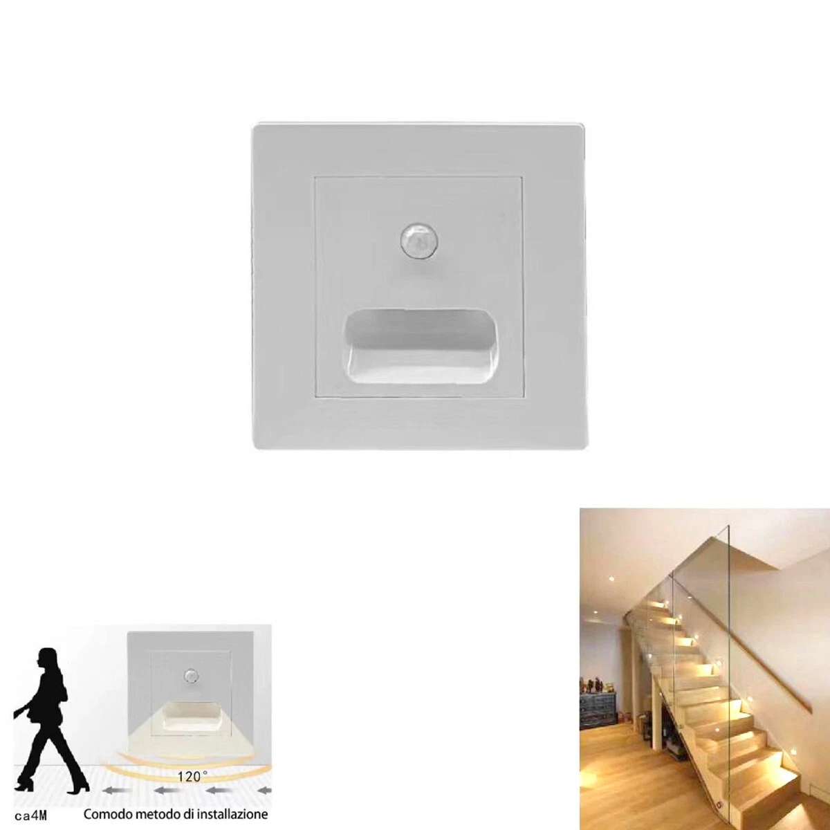Luz Nocturna Señalizador Led Cuadrado Blanco Sensor De Movimiento Luz Natural