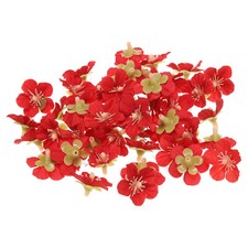 50Pcs 0.98" Artificial Silk Cherry Blossom Flower Heads Fake for DIY, Red