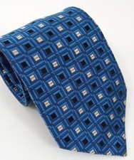 Ferucci Necktie Blue Black squares 100 Silk Tie Mens