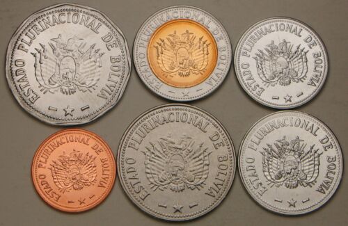 BOLIVIA 10 Centavos, 20, 50, 1 , 2 & 5 Bolivianos 2012 - 6 Coins - UNC * - Picture 2 of 2