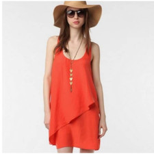 Silence + Noise Tiered Sleeveless Orange Mini Dress Size S