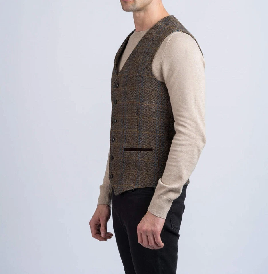 Men's Winter 100% Wool Plaid Suits Peak Lapel Jacket Vest 2 Pieces Retro Classic - Image 3 of 4