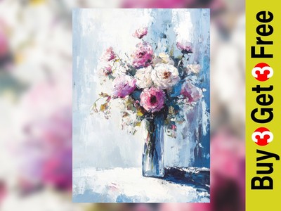 Bezaubernde Rosen in Vase 5''x7'' Druck auf mattem Papier | zarte botanische Malerei