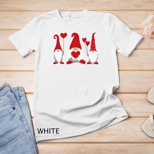 Three Cute Gnomes Holding Hearts Valentines Boys Girls Kids Unisex T-shirt - Picture 14 of 15