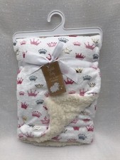 Little Princess Baby Girl Blanket White Pink Gray Gold Crown Tiara Security Love