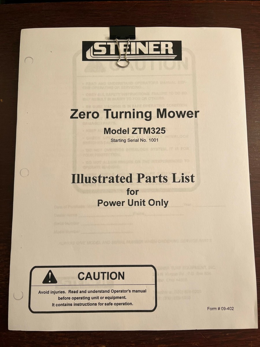 マニュアルメディスン　チェックリスト Steiner ZTM325 Mower POWER UNIT Only PARTS LIST & OWNERS OPERATORS