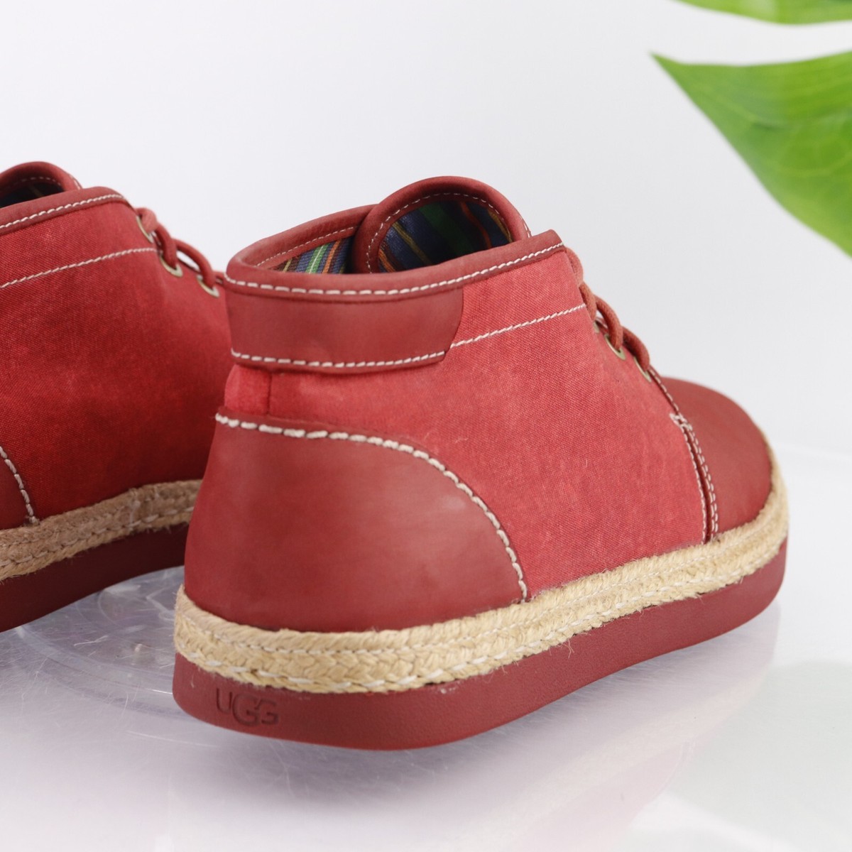 UGG Mens Cantrell Boot Size 10.5 Red Suede Canvas Casual  display picture 2