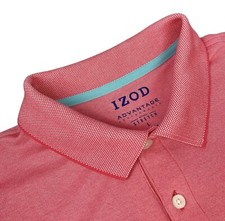 IZOD Advantage Performance Golf Polo Mens L Stretch Pink Coral Embroidered Logo